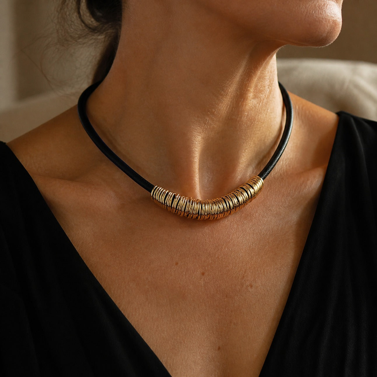 Golden Orbit Cord Choker Necklace