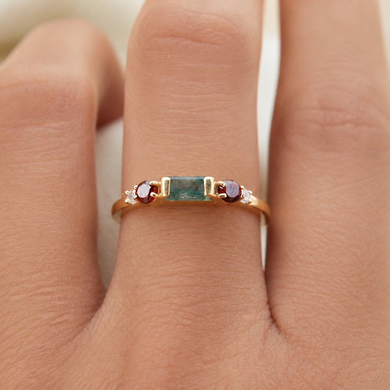Golden Ruby Mosaic Ring