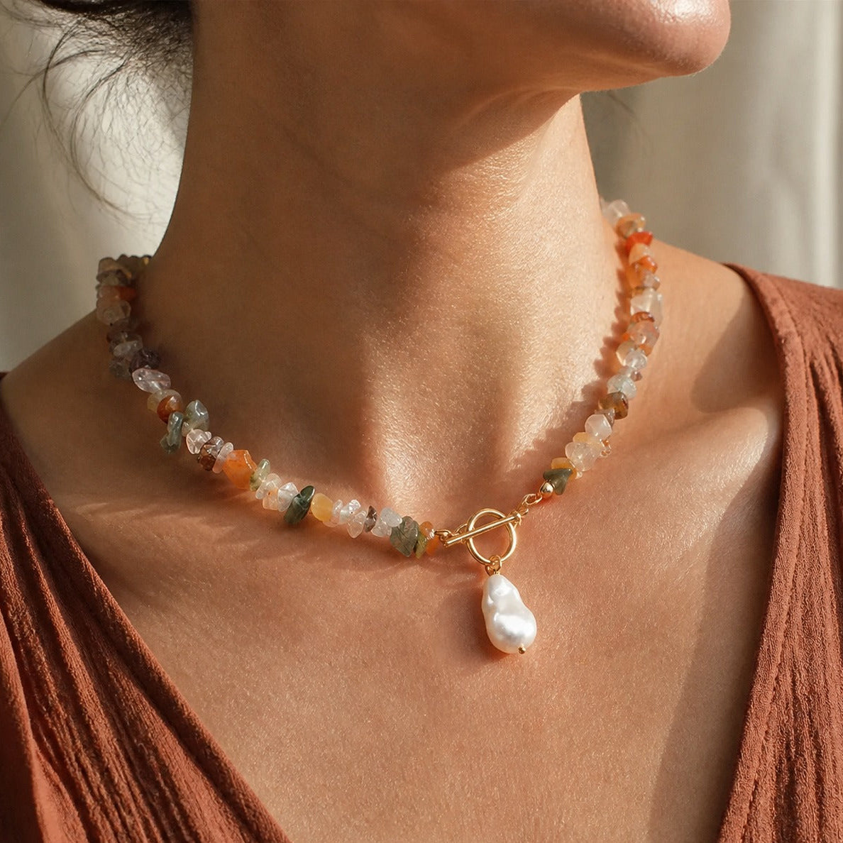 Golden Gemstone Bead Necklace