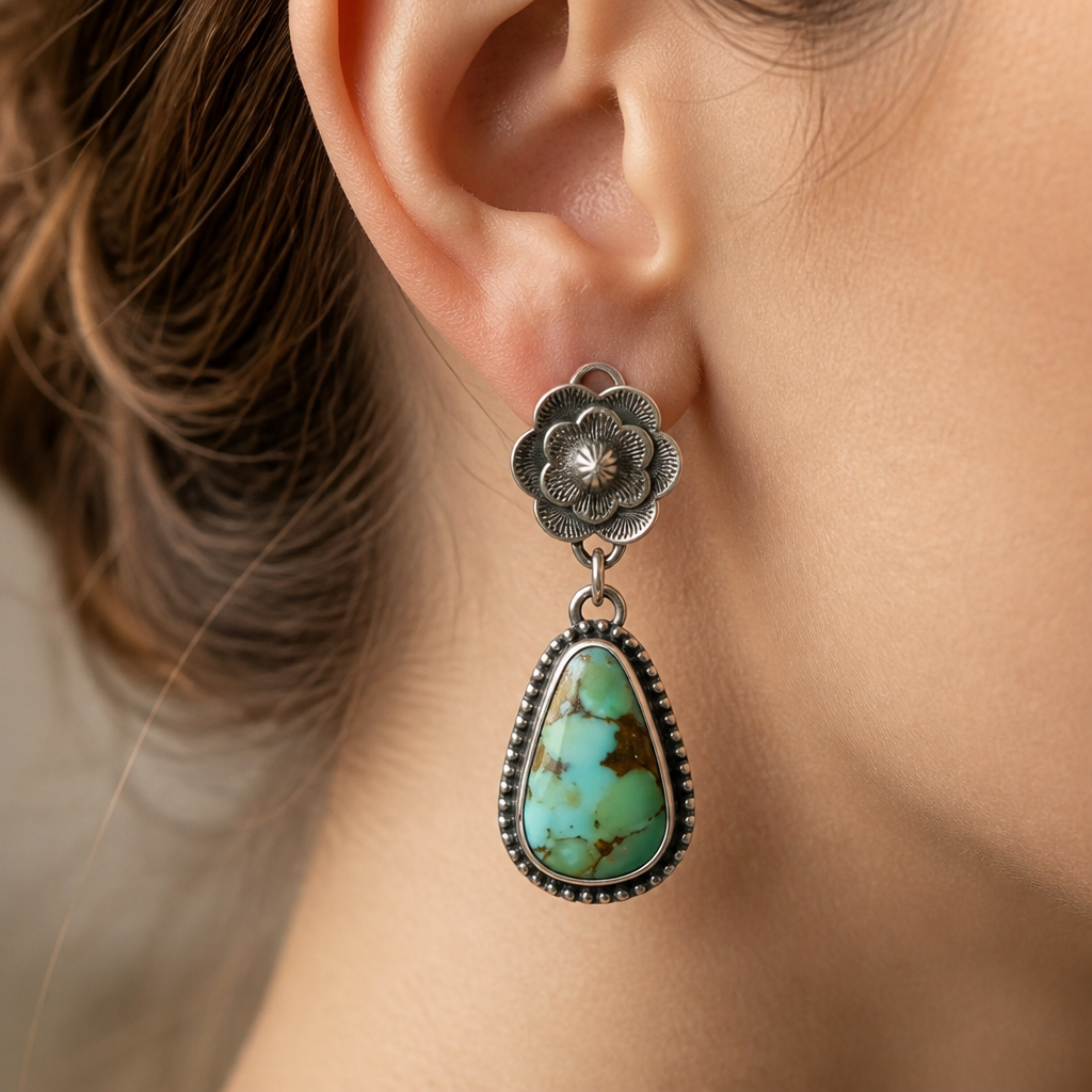 Turquoise Floral Drop Earrings
