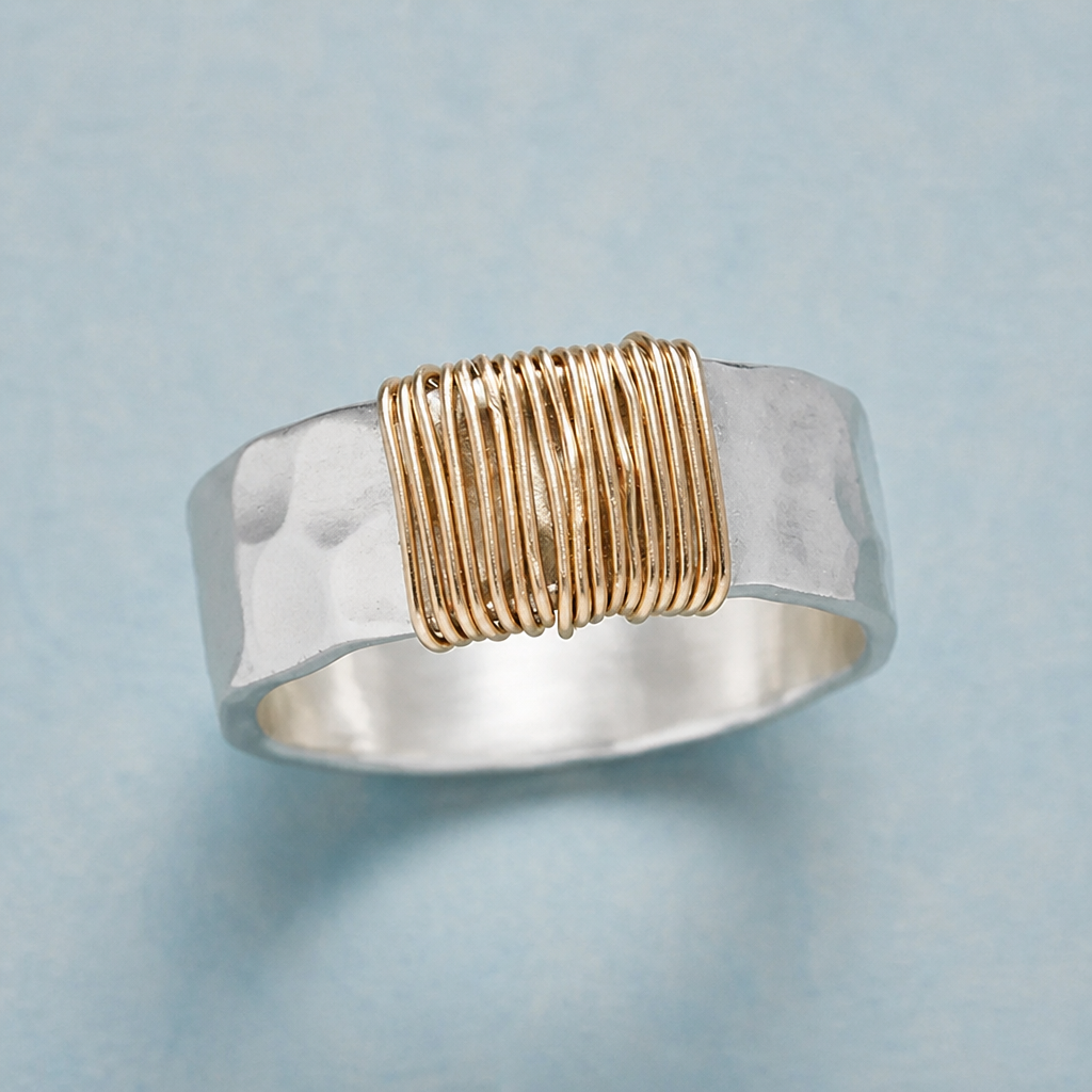 Golden Wire Hammered Band Ring