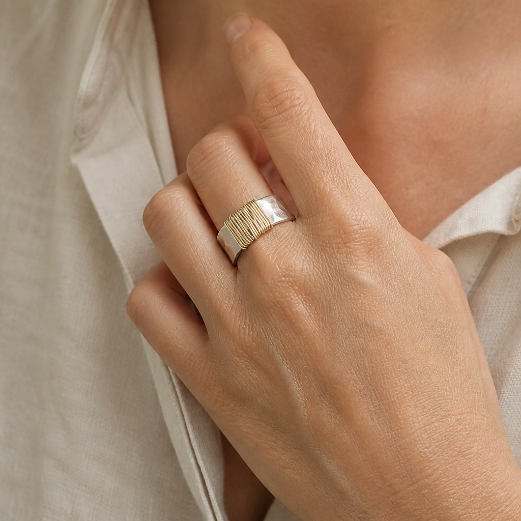 Golden Wire Hammered Band Ring