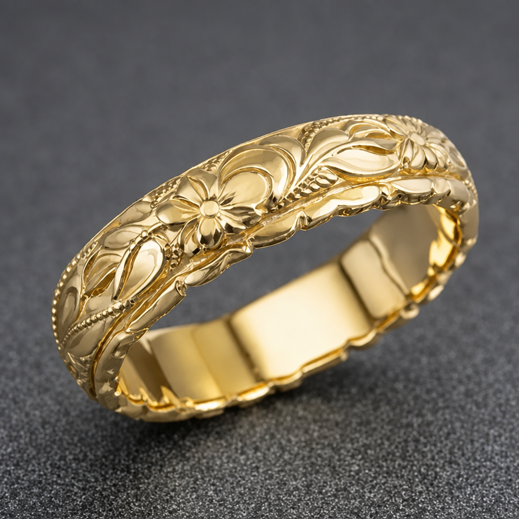 Floral Engraved Gold Ring