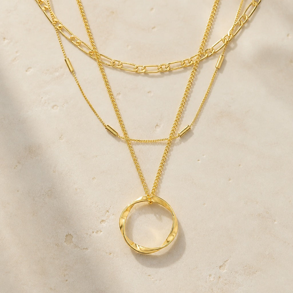 Classic Three Row Gold Necklace