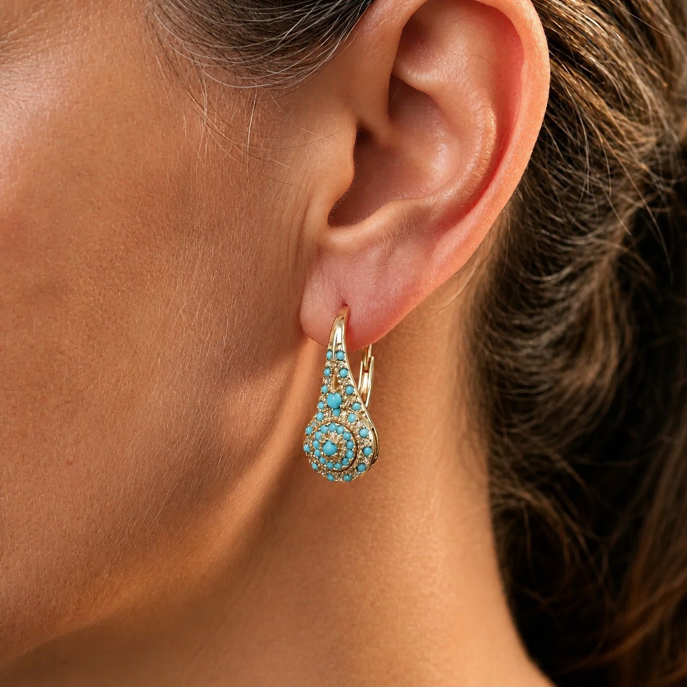 Turquoise Mosaic Gold Earrings