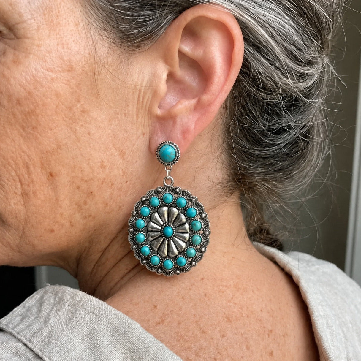 Turquoise Sunburst Medallion Earrings
