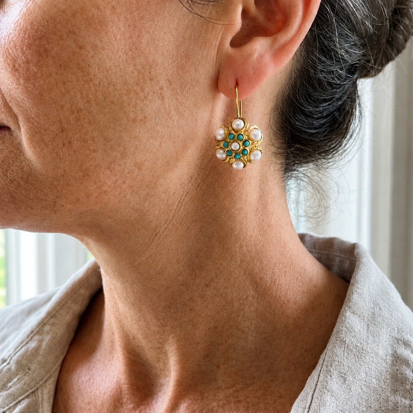 Turquoise Pearl Cluster Earrings