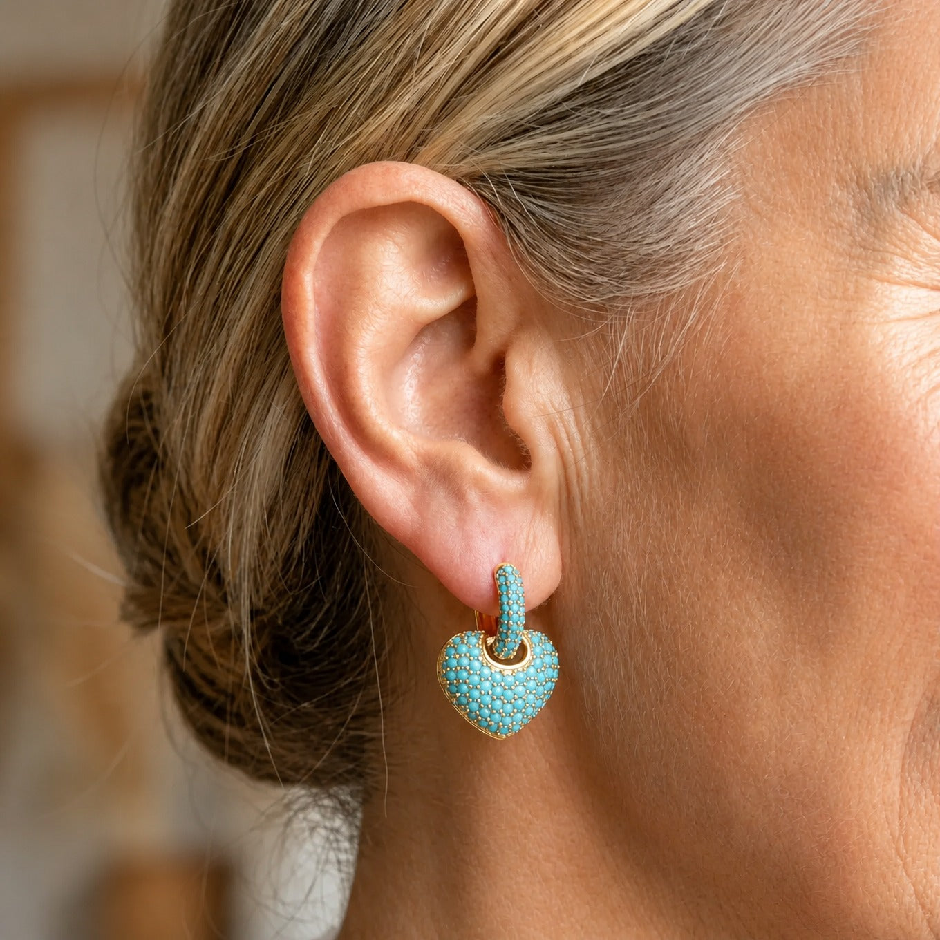 Turquoise Heart Pavé Lock Earrings