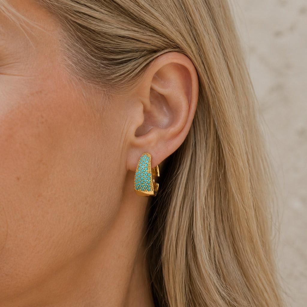 Turquoise Pavé Gold Earrings