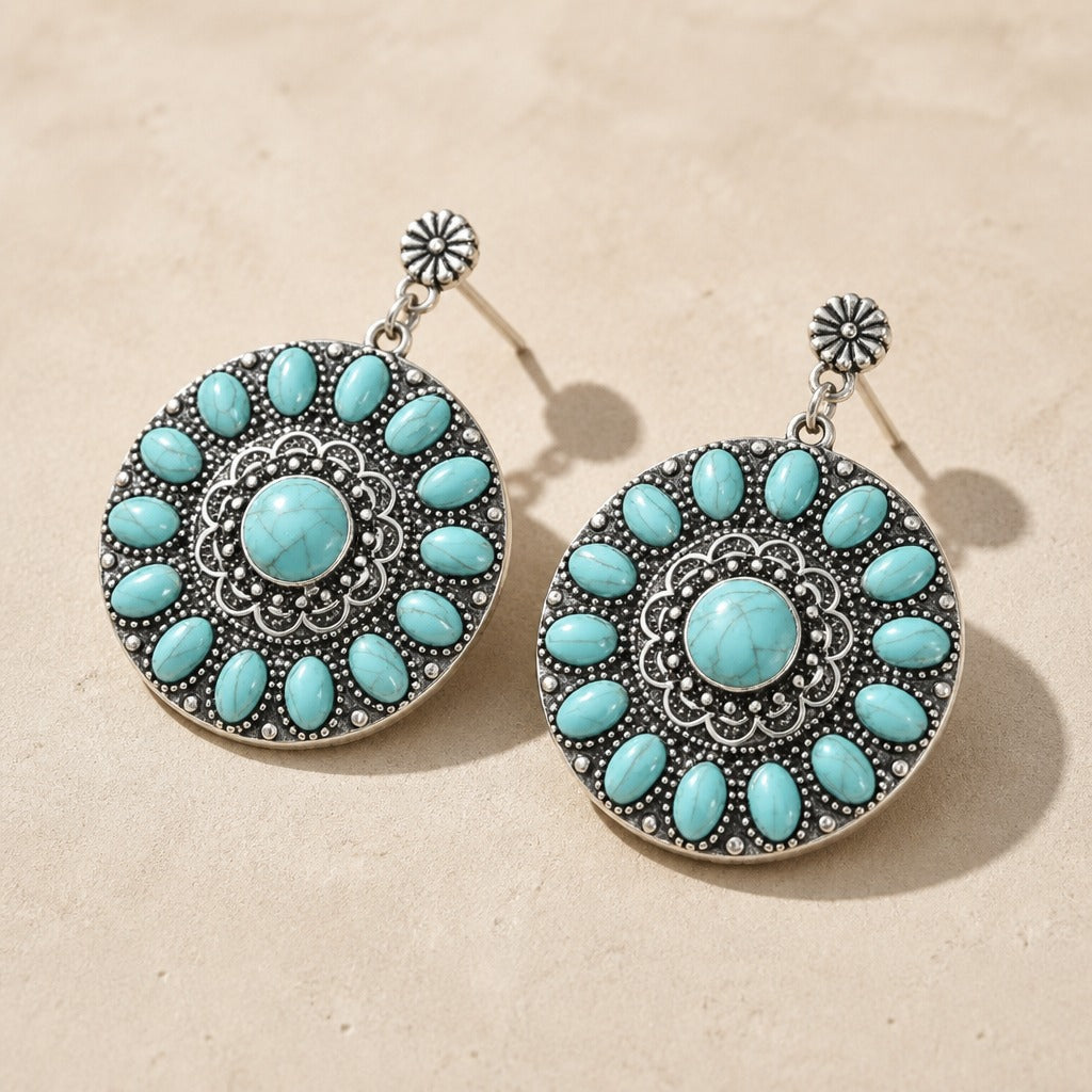 Turquoise Sunburst Medallion Earrings