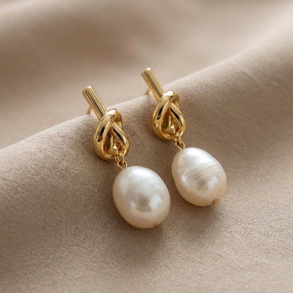 Knotted Drop Pearl Earrings