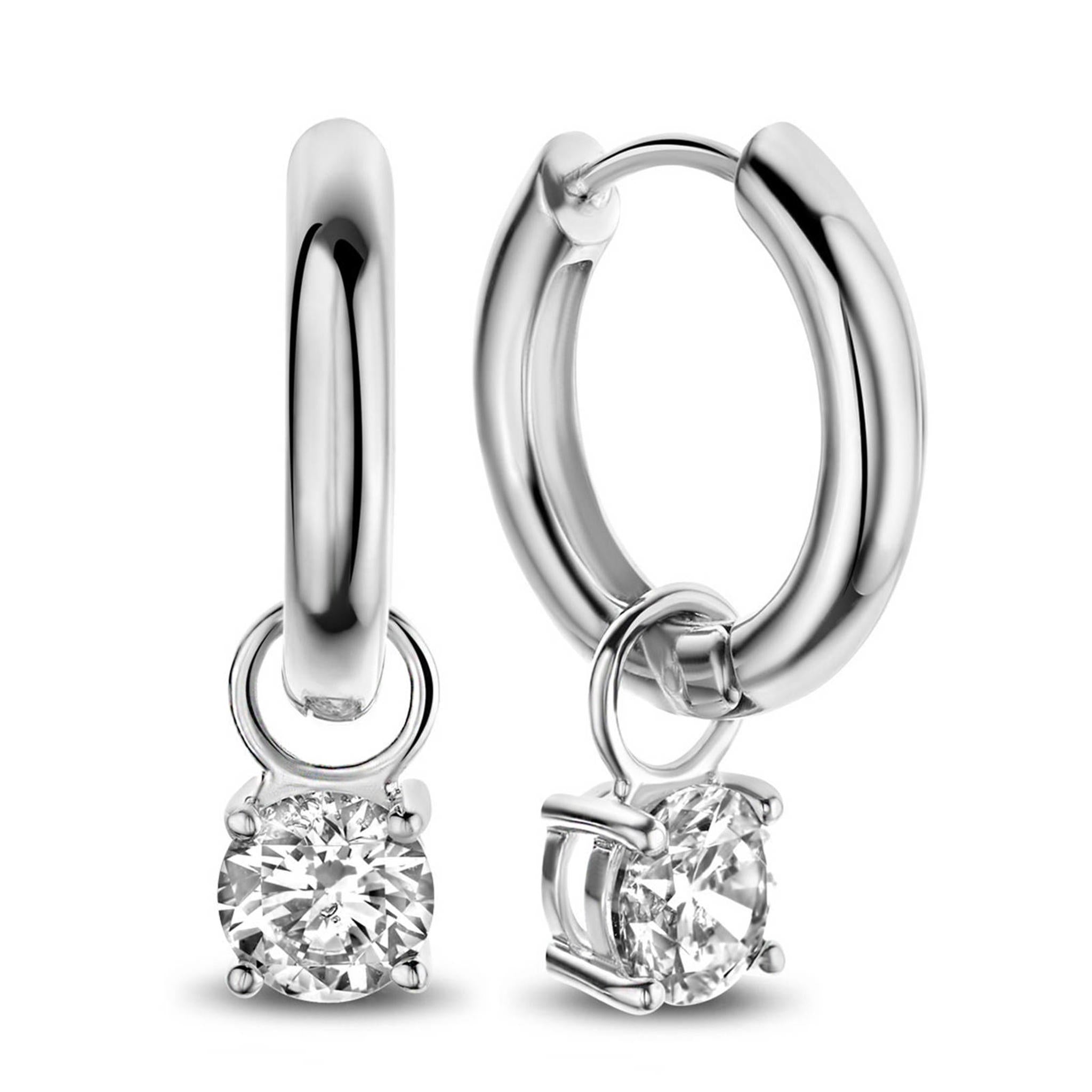 Larmes White Gold Stone Hoop Earrings