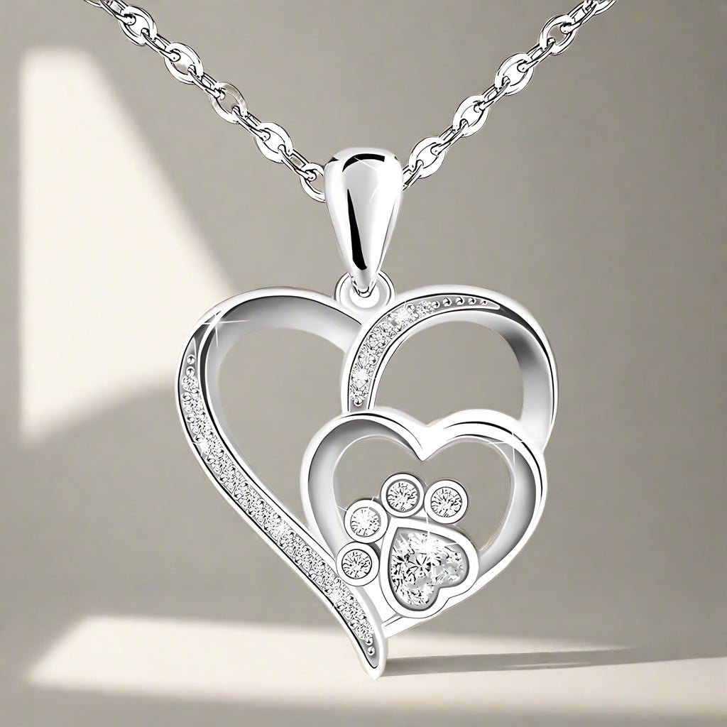 Paw Heart Crystal Necklace