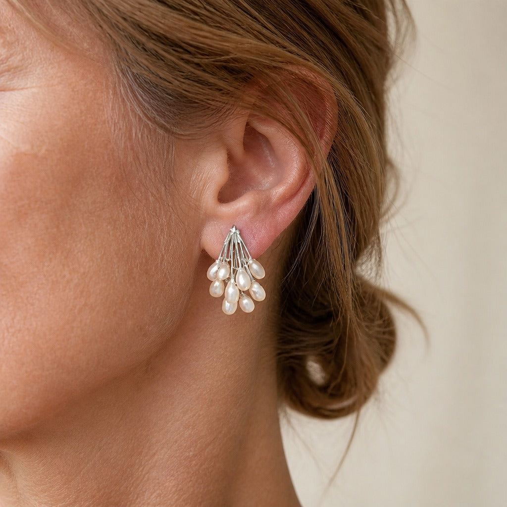 Cascading Pearl Cluster Earrings