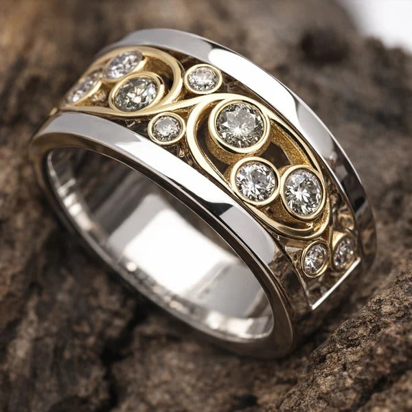 Timeless Gold and Silver Zirconia Ring