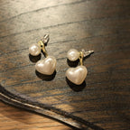 Double Pearl Heart Earrings