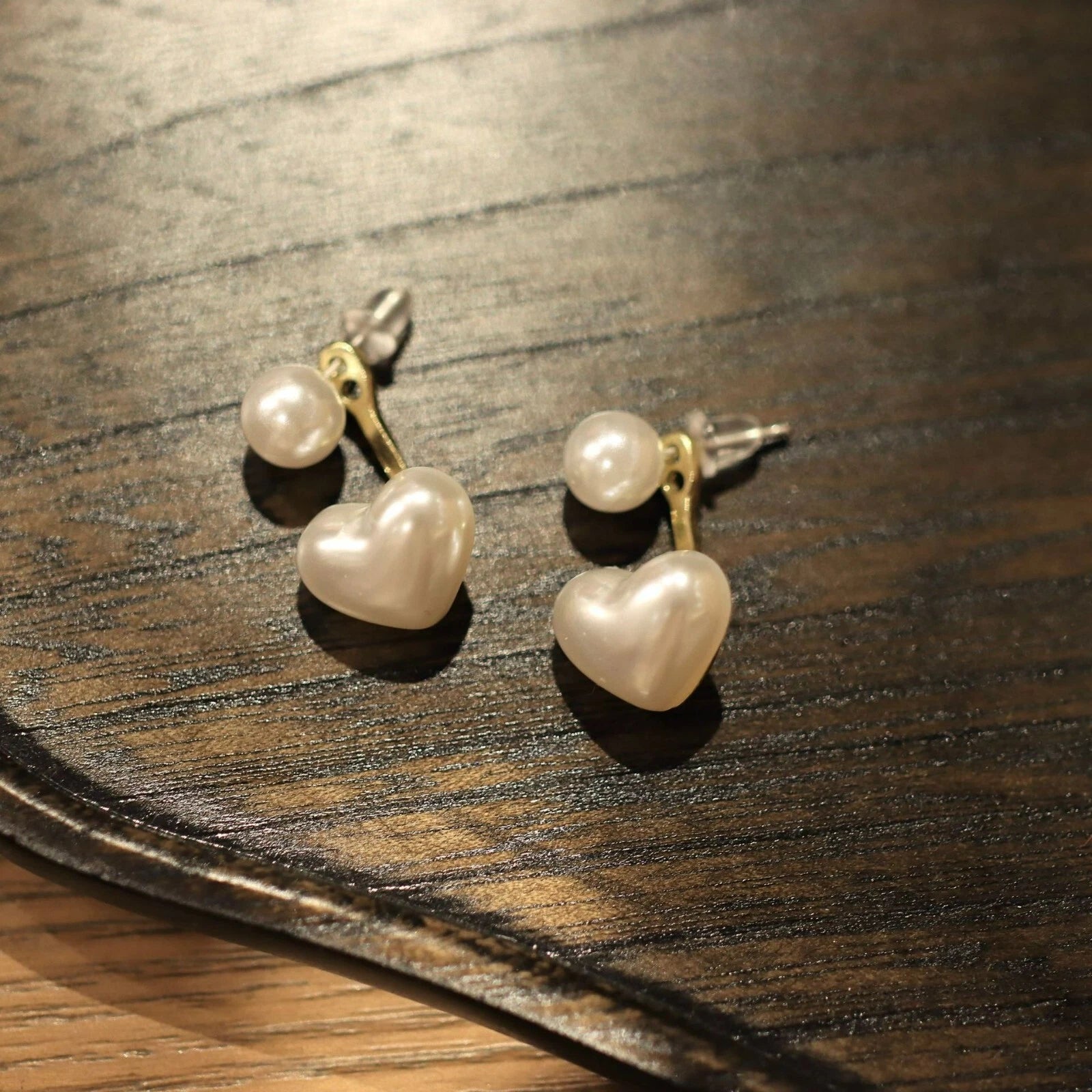 Double Pearl Heart Earrings