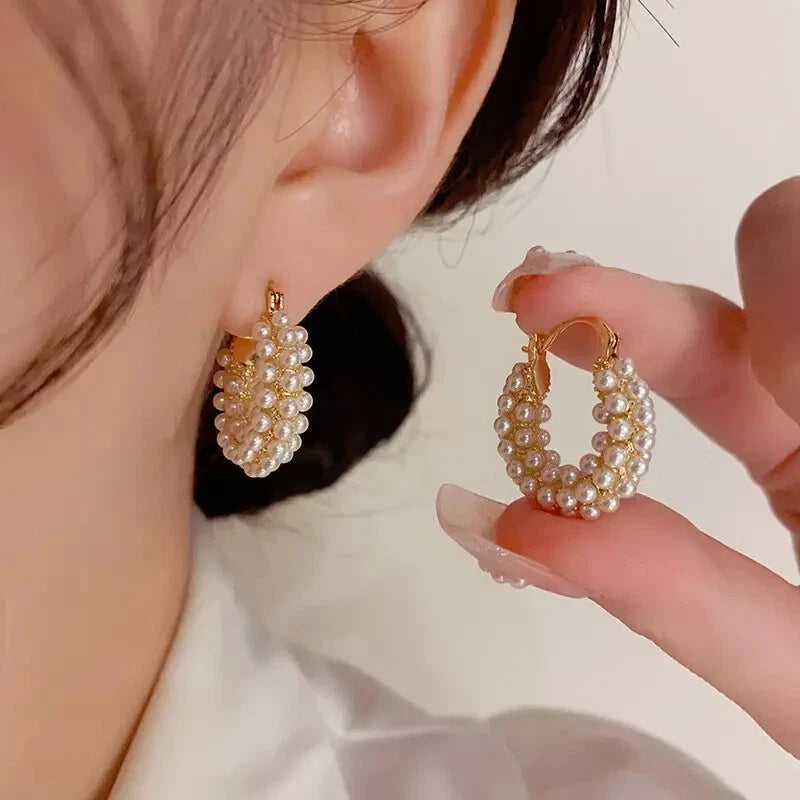 Layered Pearl Hoop Earrings