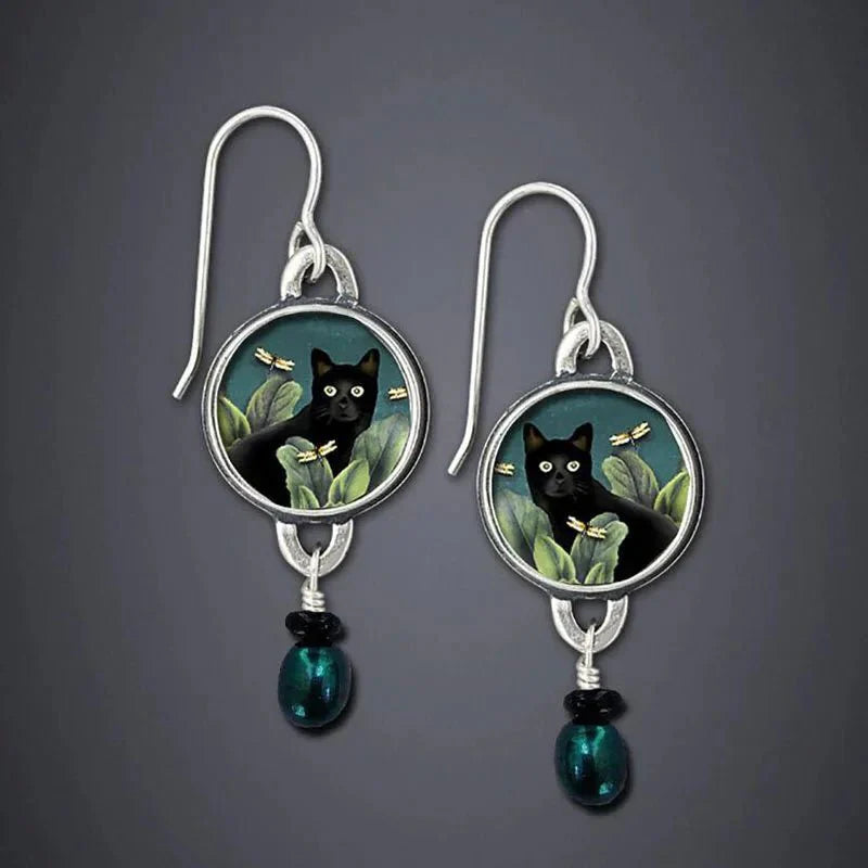Black Cat Drop Earrings